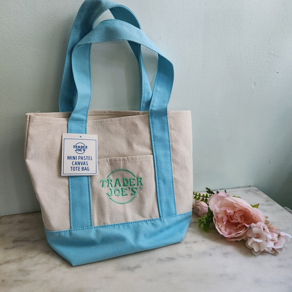 Trader Joe's Pastel‎ Blue Mini Canvas Collectible Tote Summer Fun NWT